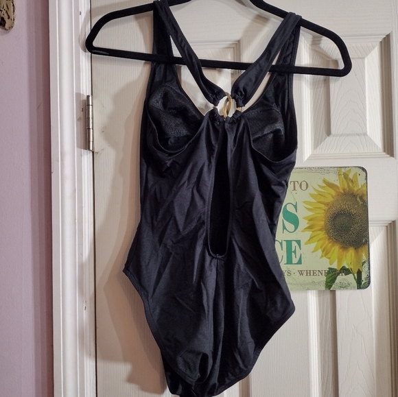 Lauren Ralph Lauren Women Size 8 Medium Black One Piece Swimsuit Scoop Neck - Picture 2 of 8